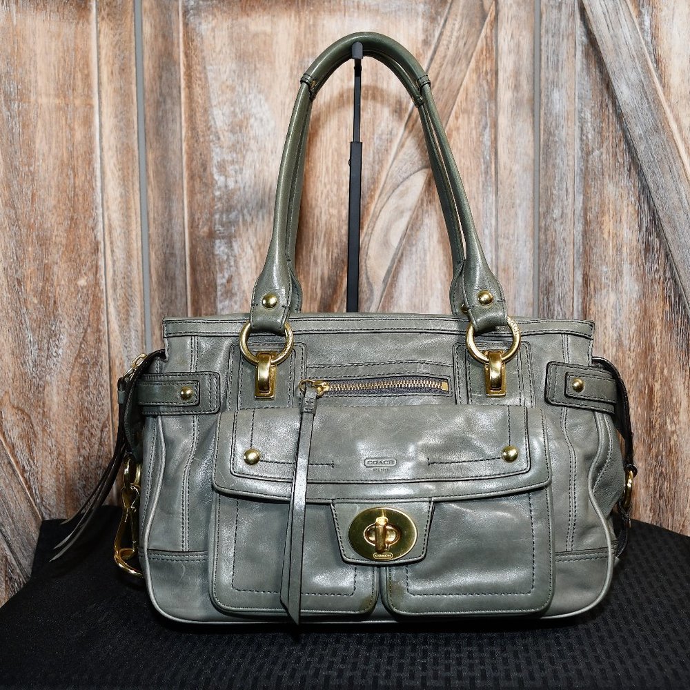 Coach Hampton Vintage Leather Lindsay Satchel # 12475 in Mineral Green